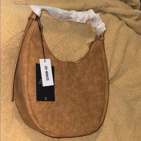 4th & Reckless Una Faux Suede Crescent Bag Shoulder Purse Brown Tan NEW Medium - Picture 4 of 10